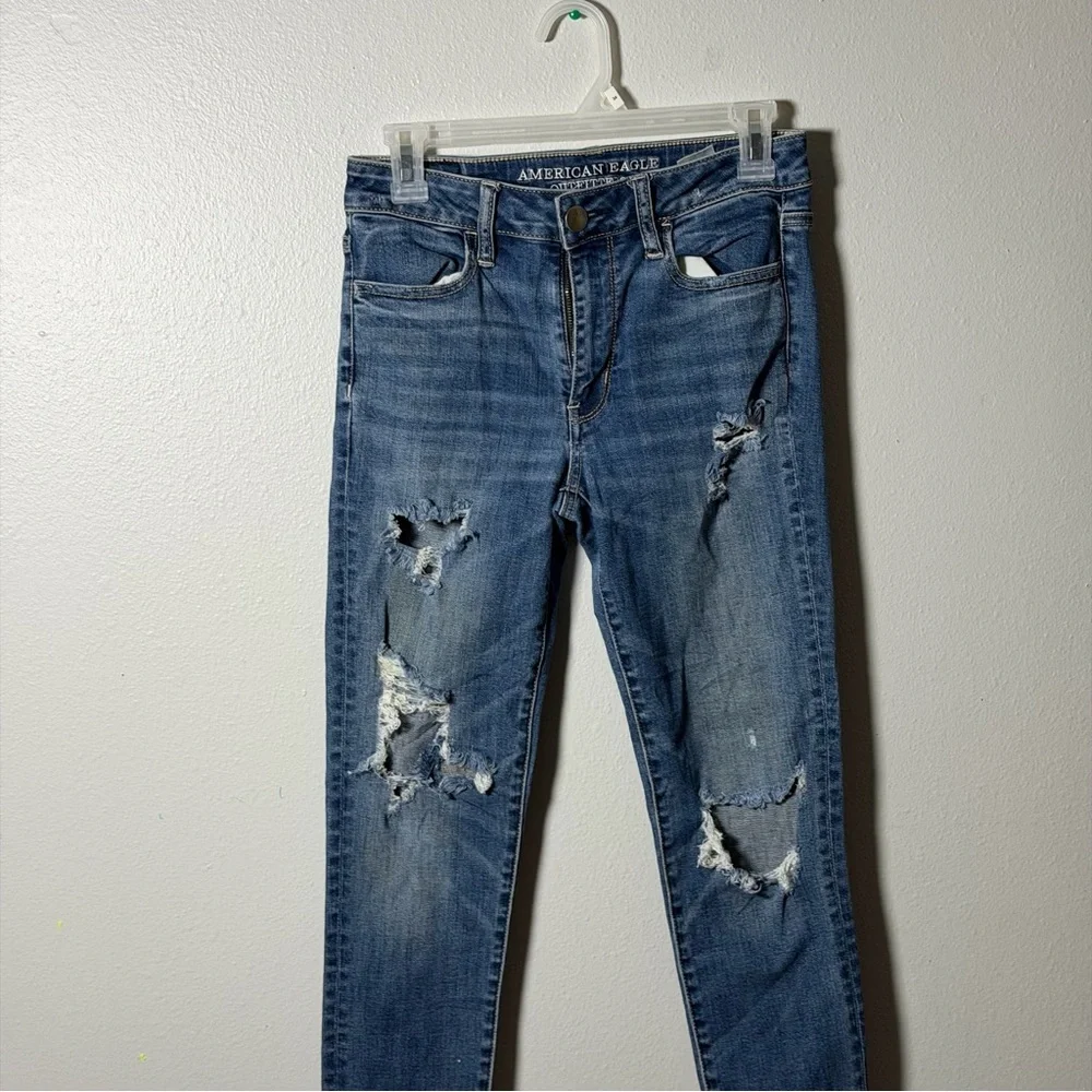 American Eagle Outfitters Women's‎ Hi-Rise Jegging Blue Distressed Jeans size 4
